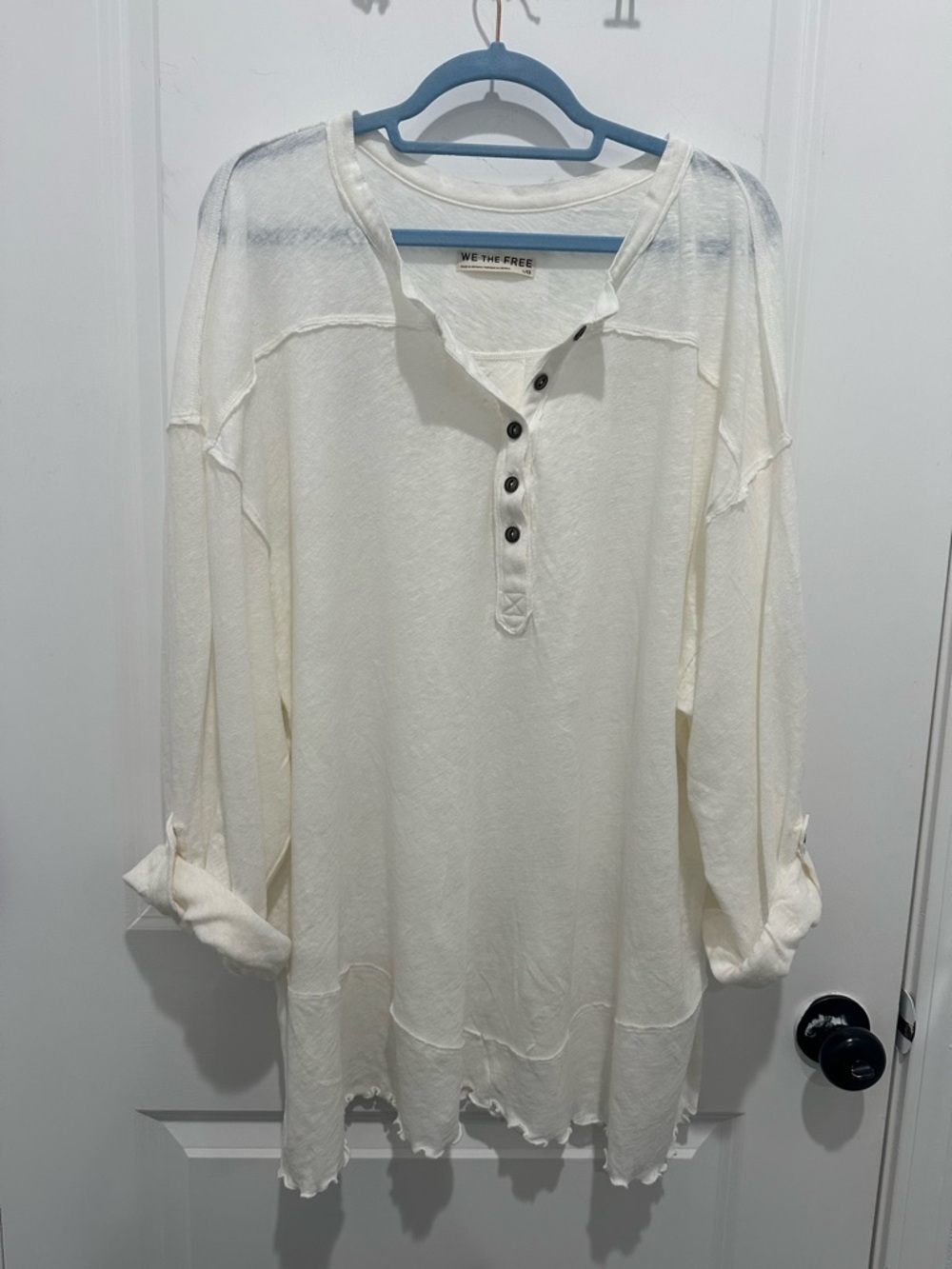 We The Free Ivory Button Henley Top SZ L